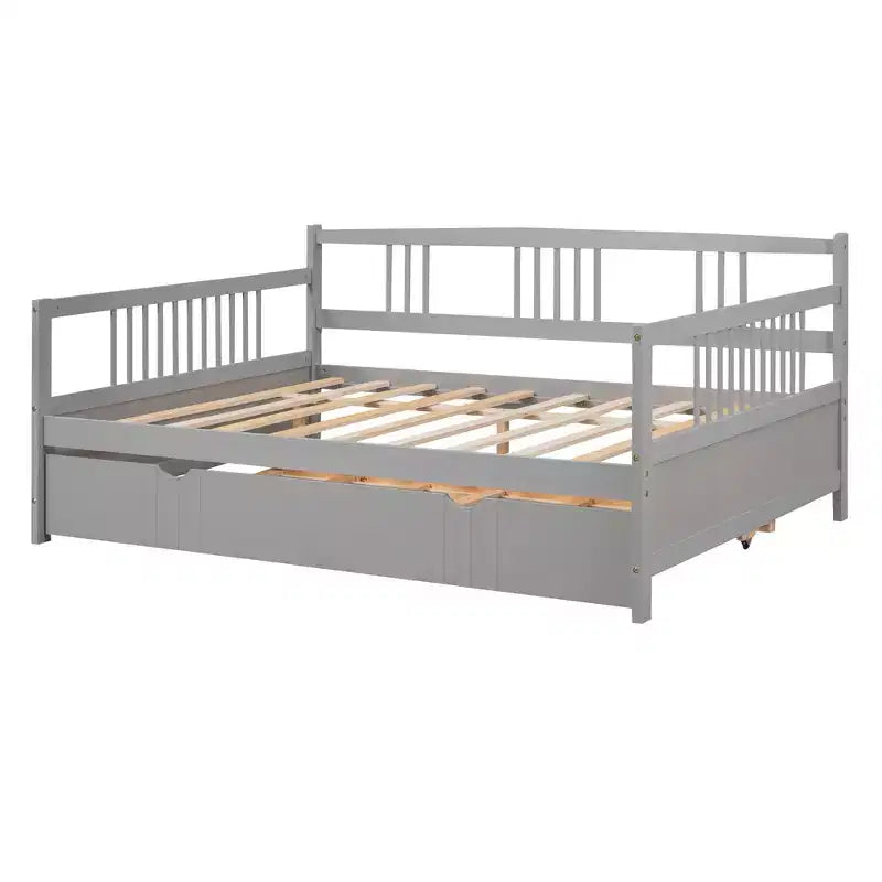 Lit de repos double/grand, cadre de lit plateforme en bois avec lit gigogne double/deux tiroirs