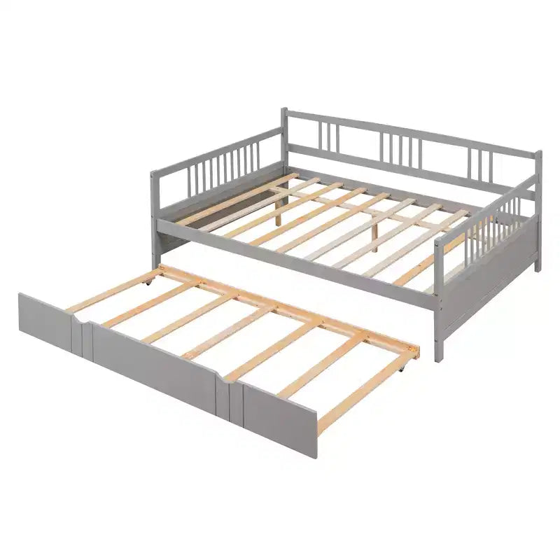 Lit de repos double/grand, cadre de lit plateforme en bois avec lit gigogne double/deux tiroirs