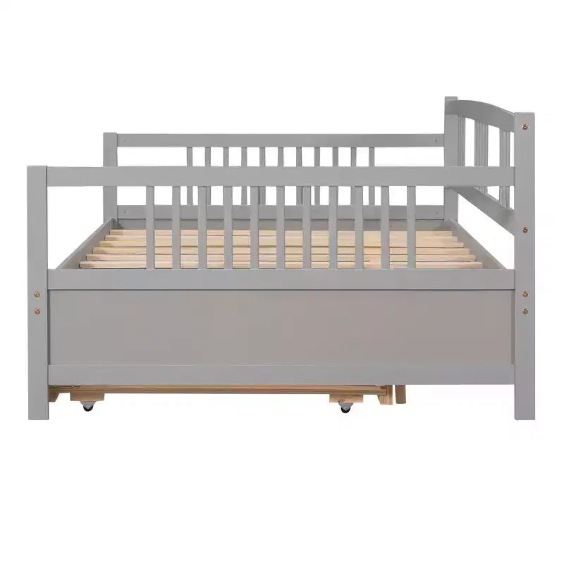 Lit de repos double/grand, cadre de lit plateforme en bois avec lit gigogne double/deux tiroirs