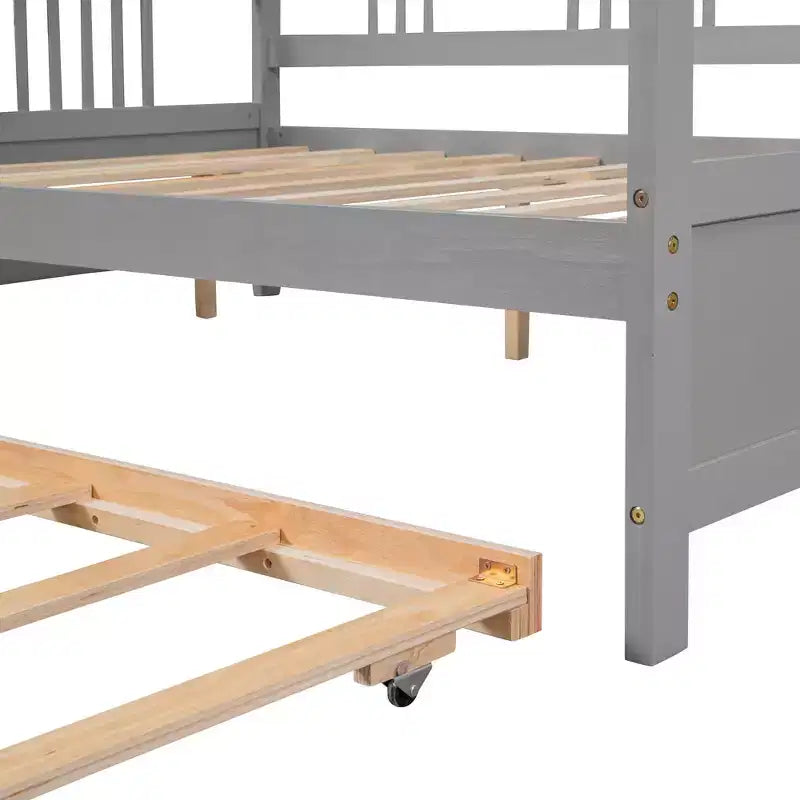 Lit de repos double/grand, cadre de lit plateforme en bois avec lit gigogne double/deux tiroirs