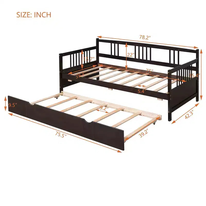 Lit de repos double/grand, cadre de lit plateforme en bois avec lit gigogne double/deux tiroirs