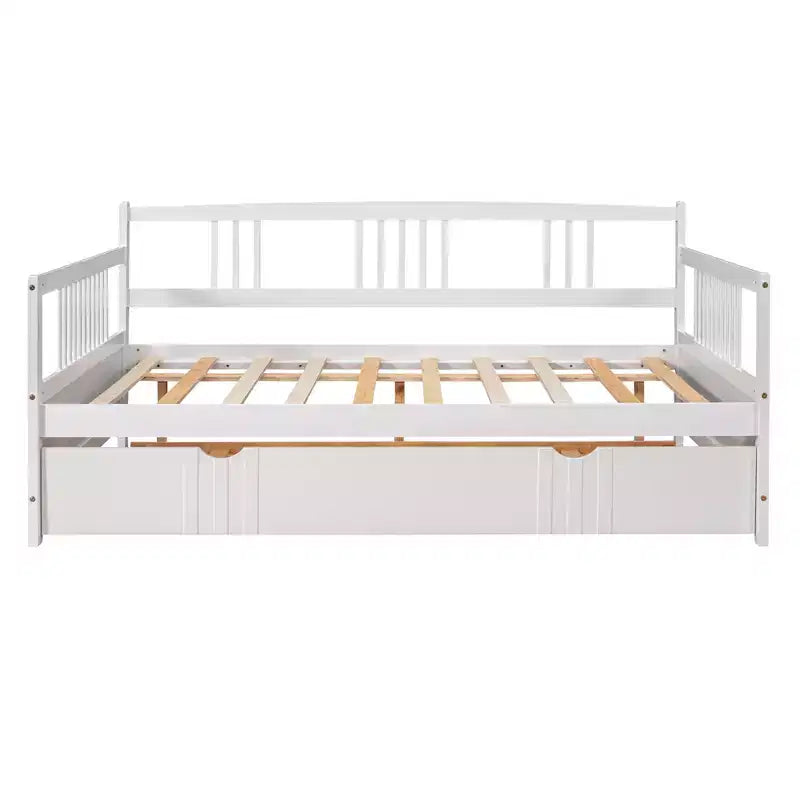 Lit de repos double/grand, cadre de lit plateforme en bois avec lit gigogne double/deux tiroirs