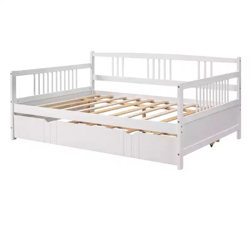 Lit de repos double/grand, cadre de lit plateforme en bois avec lit gigogne double/deux tiroirs