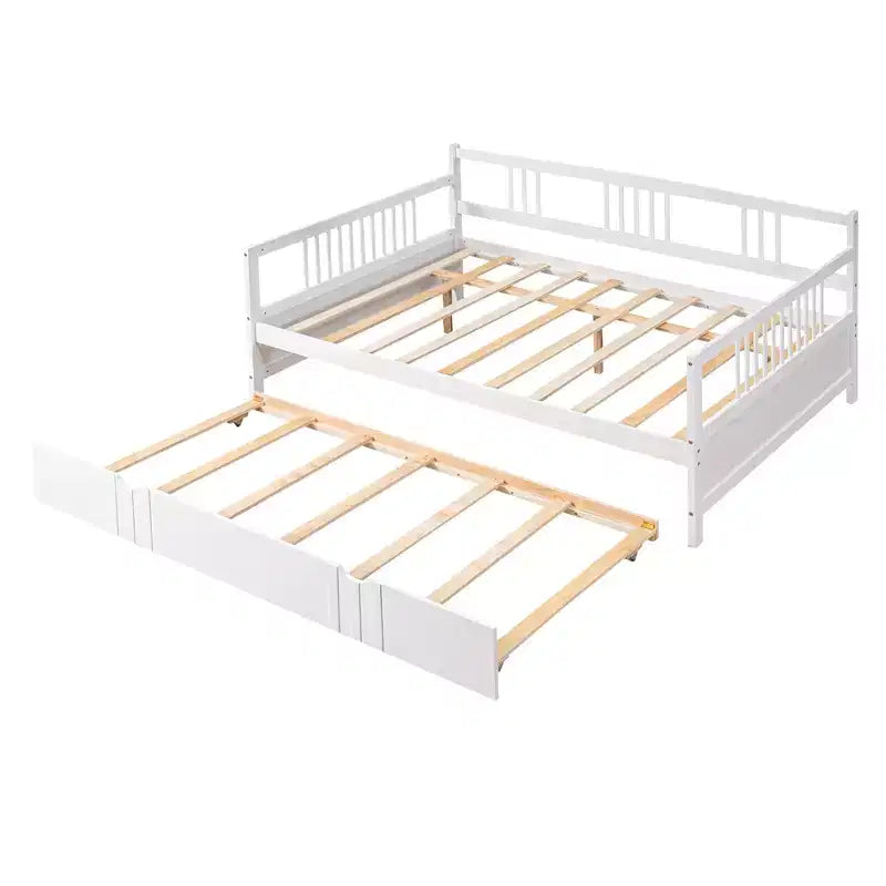 Lit de repos double/grand, cadre de lit plateforme en bois avec lit gigogne double/deux tiroirs