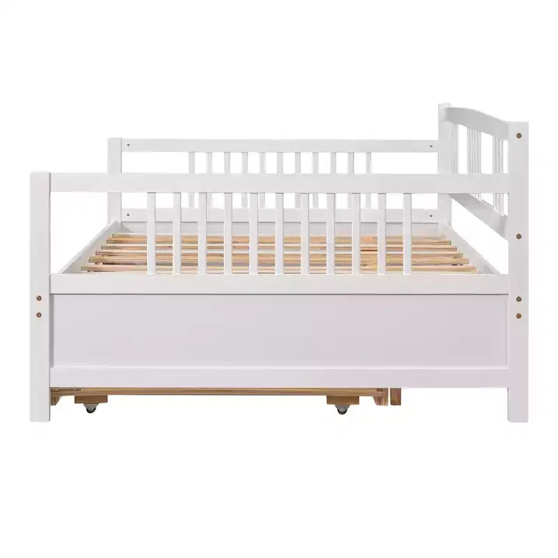 Lit de repos double/grand, cadre de lit plateforme en bois avec lit gigogne double/deux tiroirs