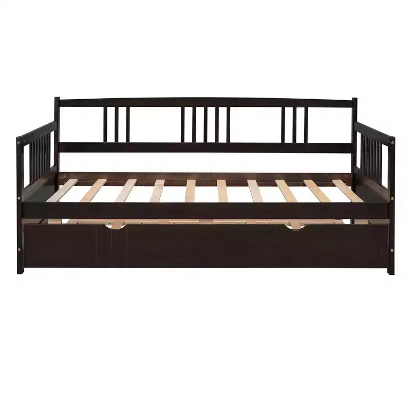 Lit de repos double/grand, cadre de lit plateforme en bois avec lit gigogne double/deux tiroirs