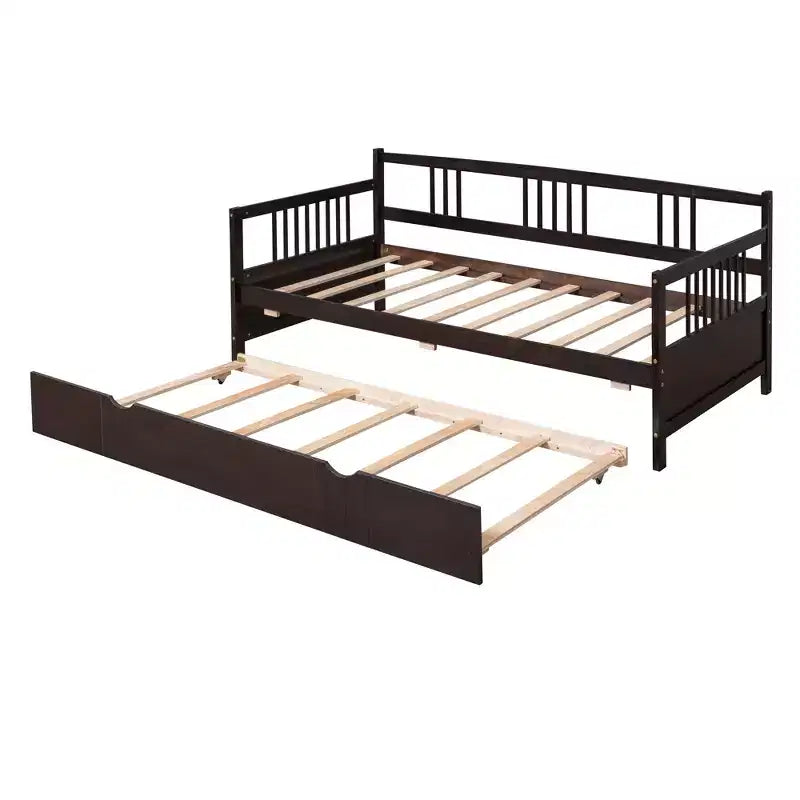 Lit de repos double/grand, cadre de lit plateforme en bois avec lit gigogne double/deux tiroirs