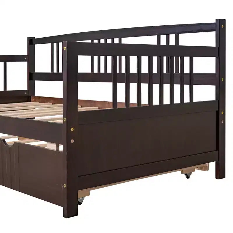 Lit de repos double/grand, cadre de lit plateforme en bois avec lit gigogne double/deux tiroirs
