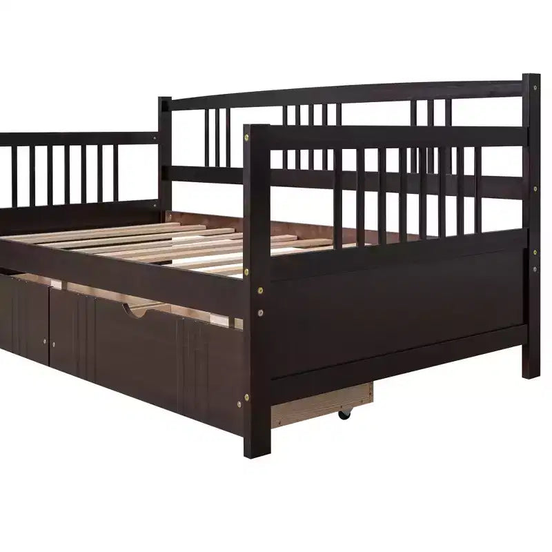 Lit de repos double/grand, cadre de lit plateforme en bois avec lit gigogne double/deux tiroirs