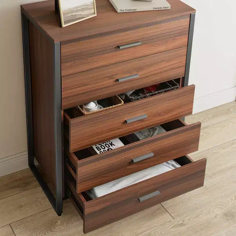 Commode 5 tiroirs avec accent 42 po Noyer