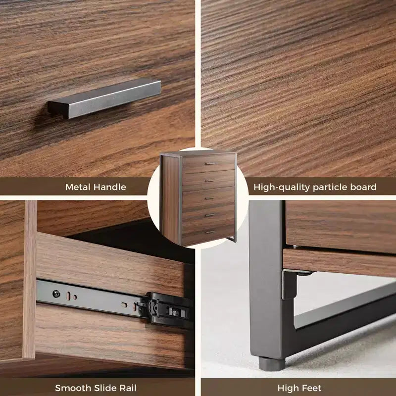Commode 5 tiroirs avec accent 42 po Noyer