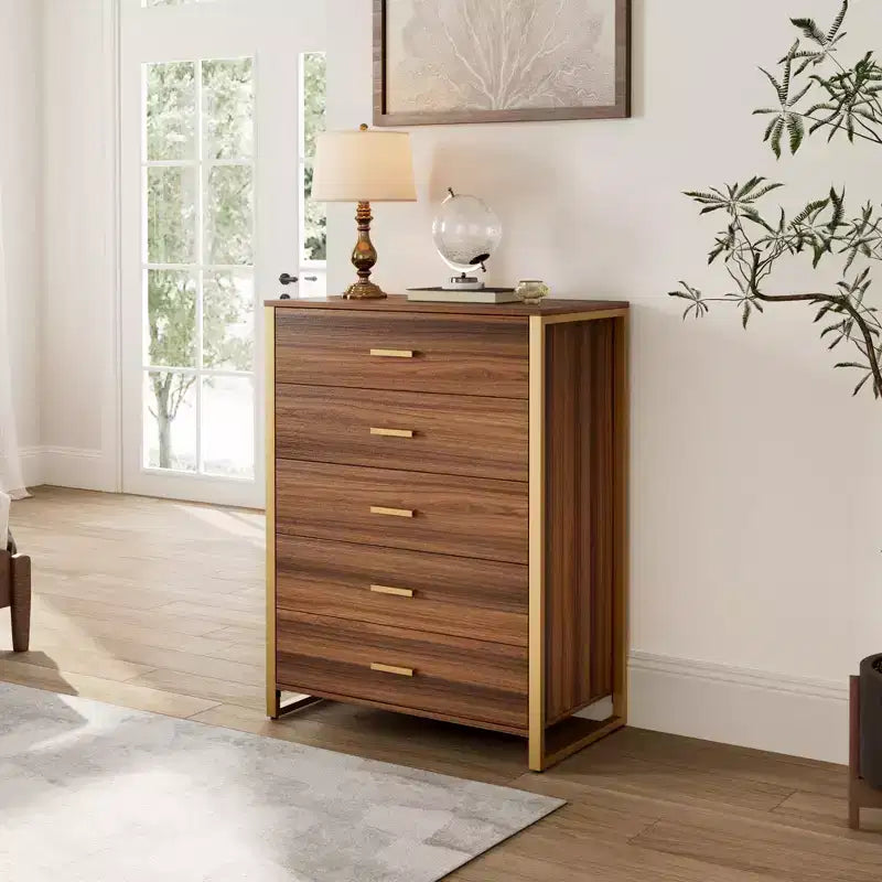 Commode 5 tiroirs avec accent 42 po Noyer
