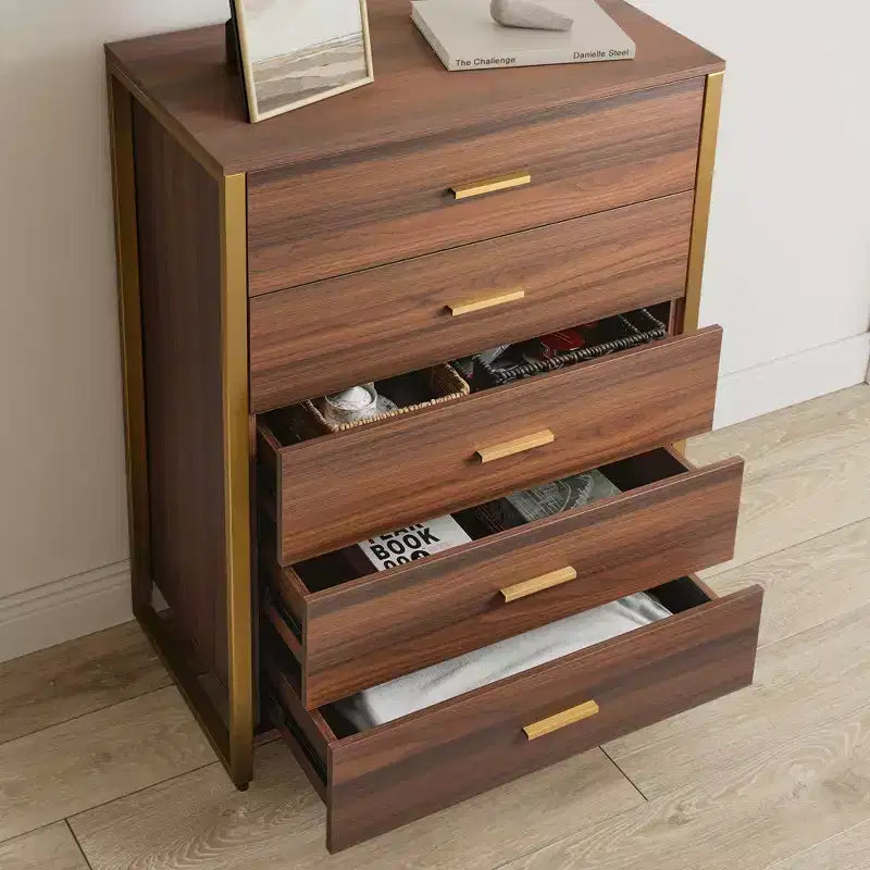 Commode 5 tiroirs avec accent 42 po Noyer