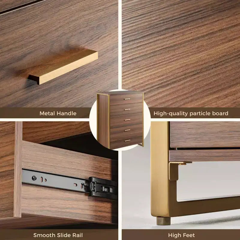 Commode 5 tiroirs avec accent 42 po Noyer