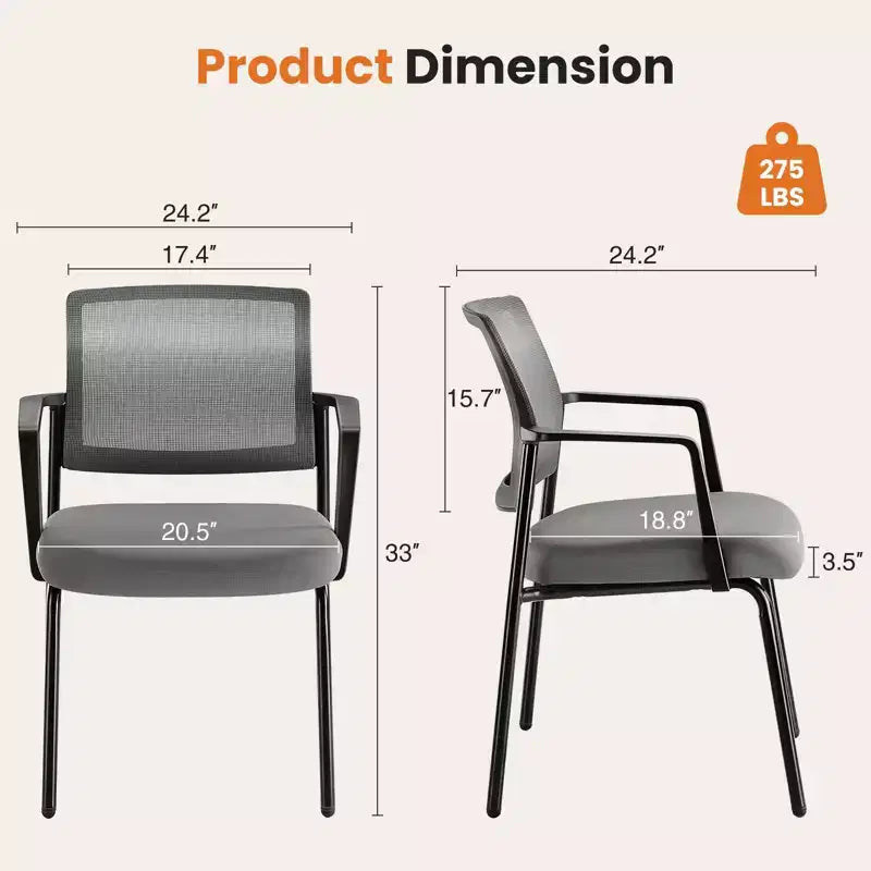 Chaises empilables en métal robustes avec assise en tissu et dossier en maille