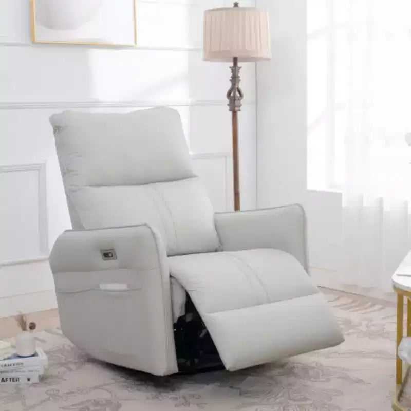 270-degree Electric Rotating Rocking Recliner, PU Leather Electric Gliding Recliner Sofa With USB Port