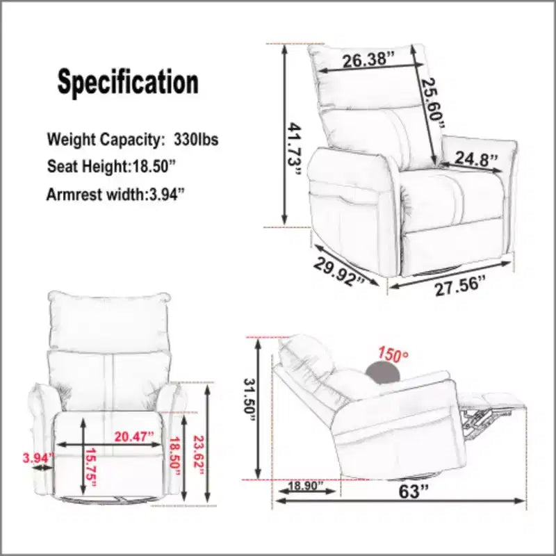 Fauteuil inclinable à bascule électrique rotatif à 270 degrés, Canapé inclinable électrique en cuir PU avec port USB