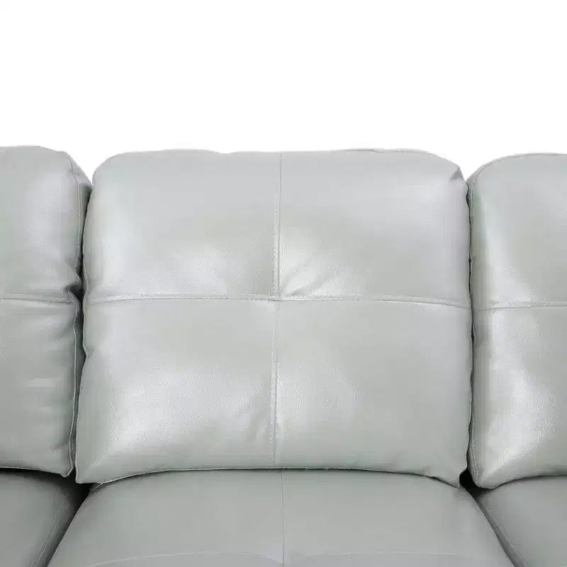 Ensemble Canapé Sectionnel en Cuir PU Gris Configuration en L, Revêtement Capitonnage, Pouf de Rangement Polyvalent, Solution pour Salon Contemporain