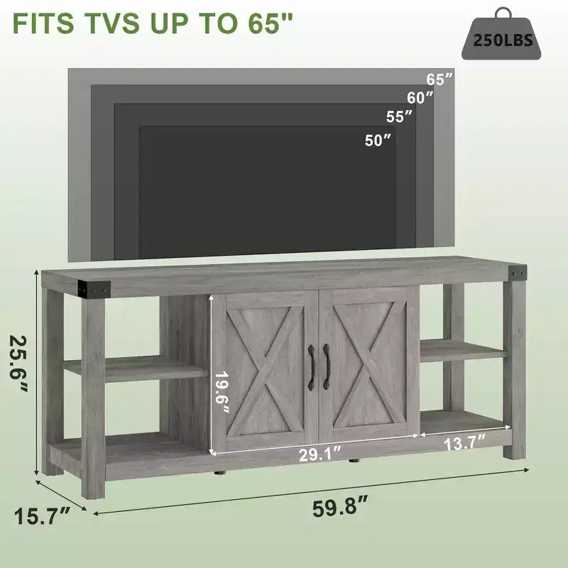 Meuble TV pour télévision de 65 pouces, meuble de divertissement de 60 pouces avec rangement, console TV de style ferme avec étagères, meuble de rangement multimédia en bois avec portes