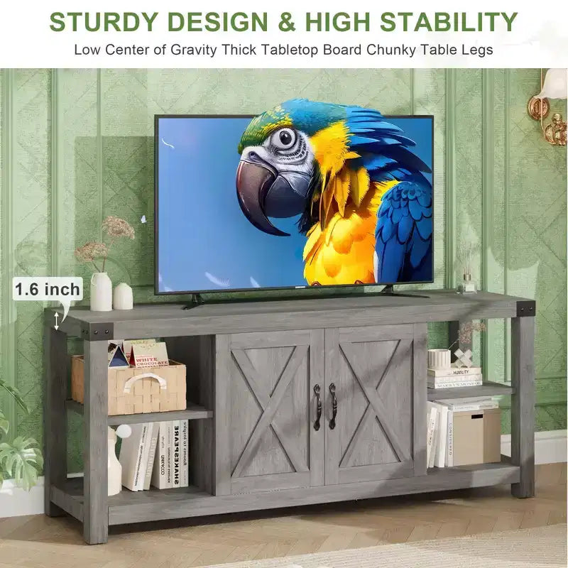 Meuble TV pour télévision de 65 pouces, meuble de divertissement de 60 pouces avec rangement, console TV de style ferme avec étagères, meuble de rangement multimédia en bois avec portes