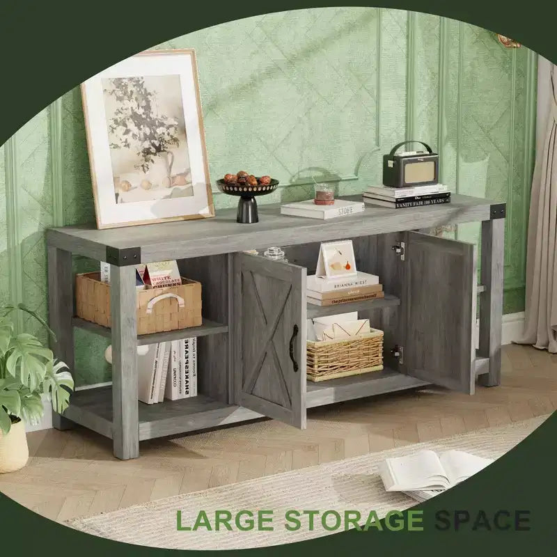 Meuble TV pour télévision de 65 pouces, meuble de divertissement de 60 pouces avec rangement, console TV de style ferme avec étagères, meuble de rangement multimédia en bois avec portes