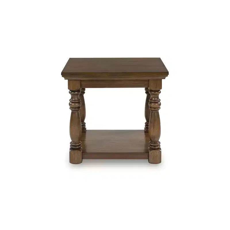 Table d'appoint rectangulaire traditionnelle Sturlayne – Table d'appoint à deux niveaux avec pieds décoratifs, marron