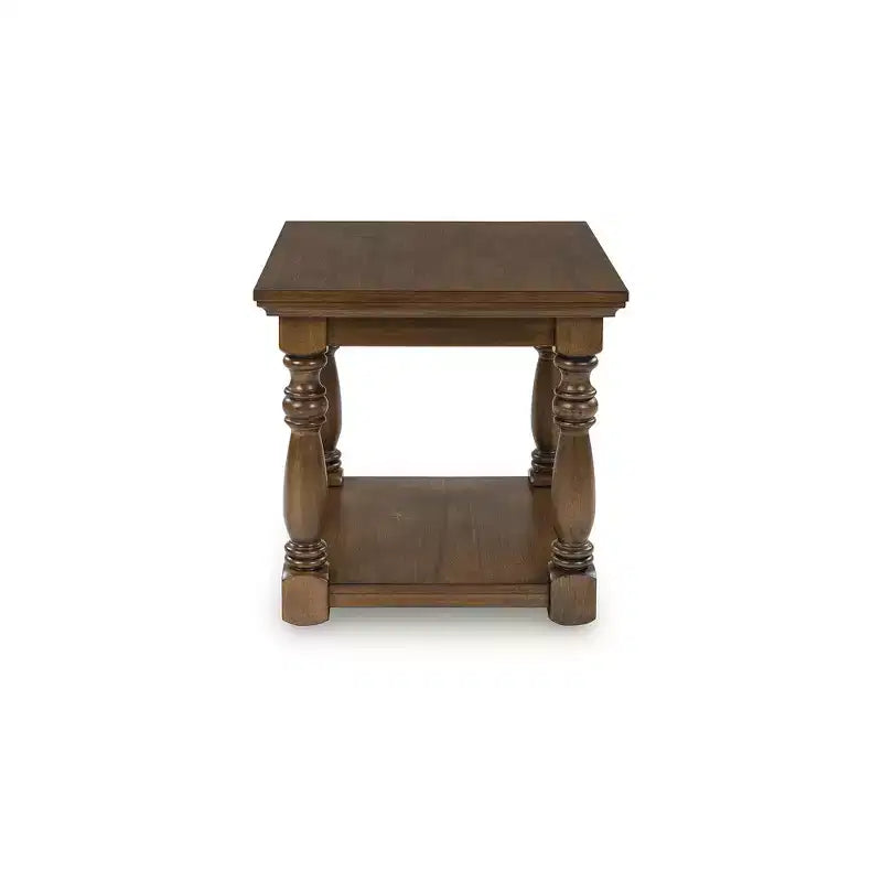 Table d'appoint rectangulaire traditionnelle Sturlayne – Table d'appoint à deux niveaux avec pieds décoratifs, marron