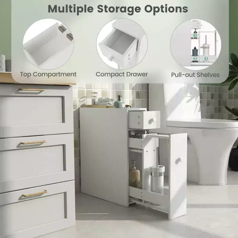 Meuble de rangement étroit pour WC avec couvercle à rabat, blanc/noir
