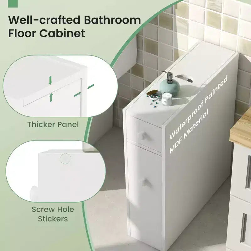 Meuble de rangement étroit pour WC avec couvercle à rabat, blanc/noir