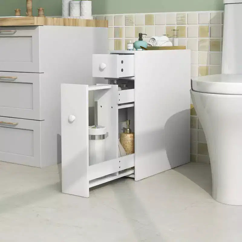Meuble de rangement étroit pour WC avec couvercle à rabat, blanc/noir
