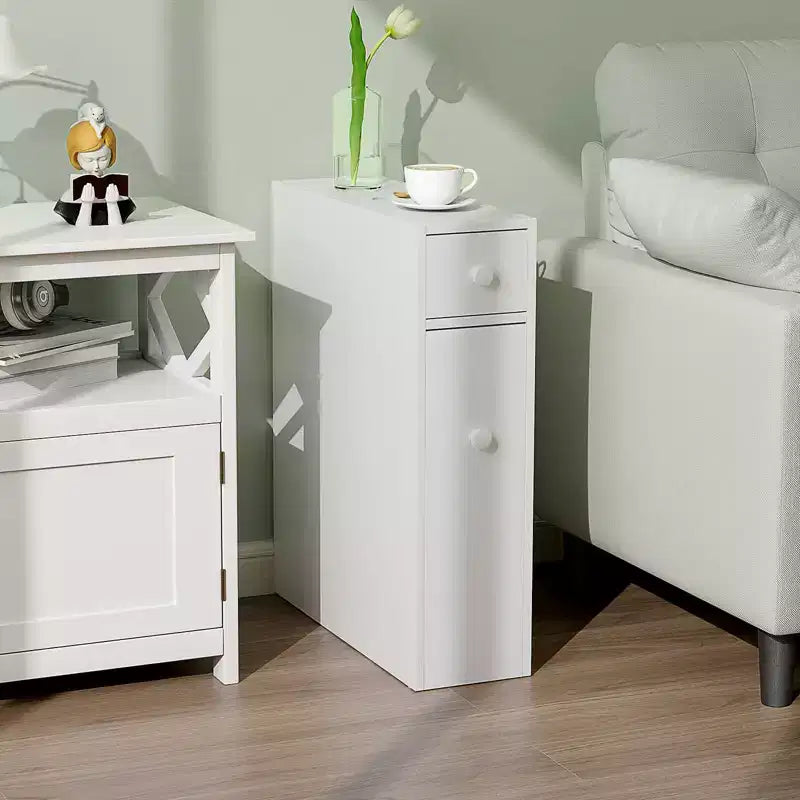 Meuble de rangement étroit pour WC avec couvercle à rabat, blanc/noir