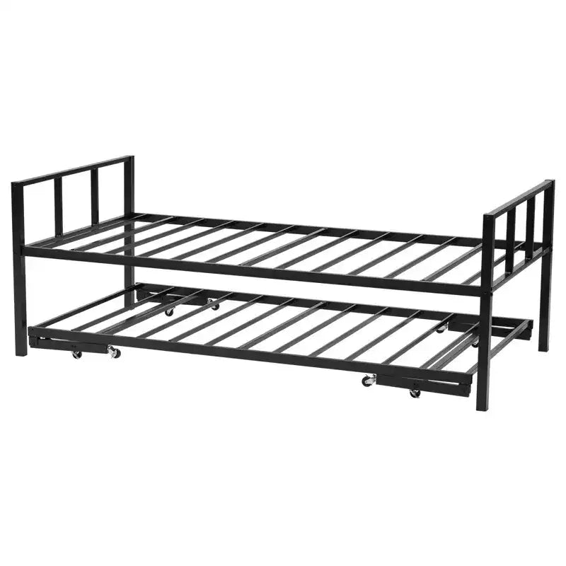 VEVOR Twin Size Daybed Frame, Day Bed with Trundle, Heavy Duty Metal Platform Bed Frame, Twin Daybed with Metal Slats Support, Black