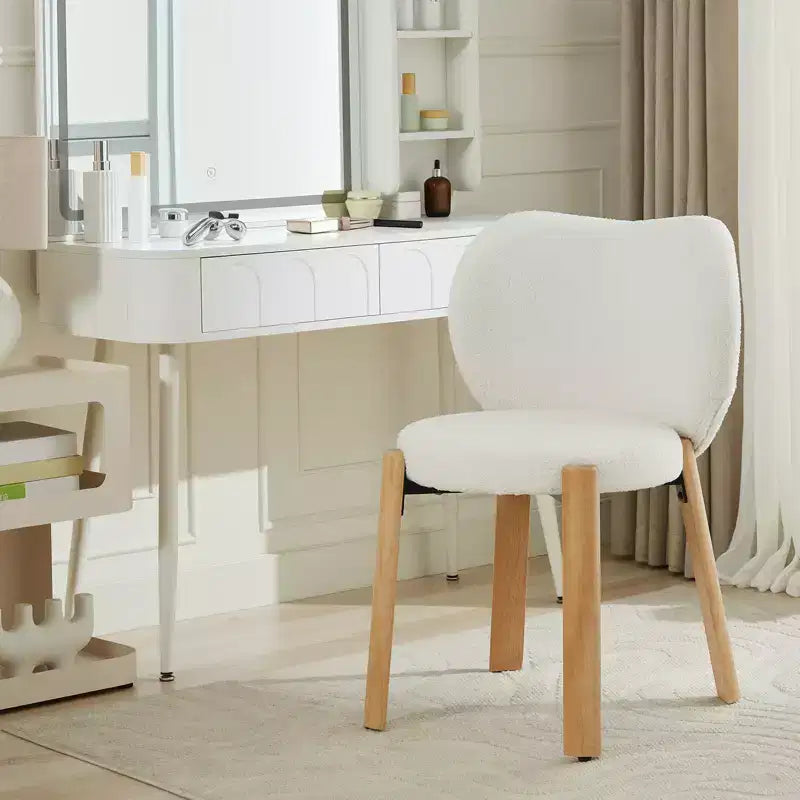 Fauteuil de coiffeuse en tissu Teddy pelucheux, jolies chaises de bureau avec dossier, chaise d'appoint roulante rembourrée pour salon/salle de maquillage/chambre à coucher