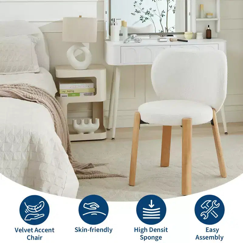 Fauteuil de coiffeuse en tissu Teddy pelucheux, jolies chaises de bureau avec dossier, chaise d'appoint roulante rembourrée pour salon/salle de maquillage/chambre à coucher