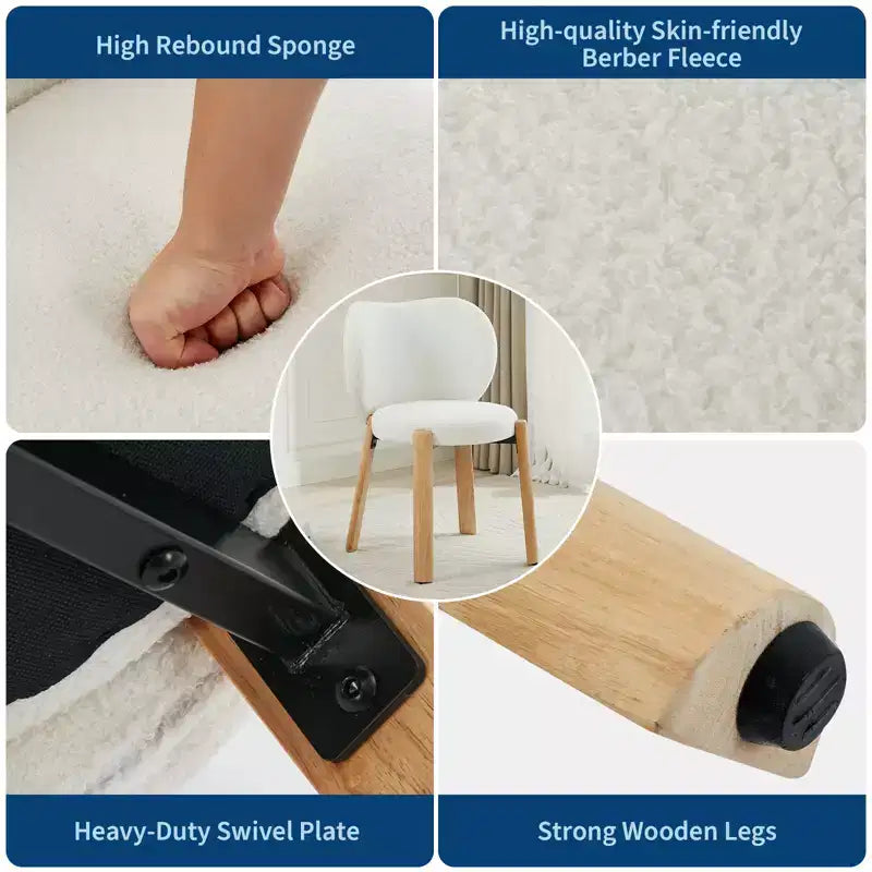 Fauteuil de coiffeuse en tissu Teddy pelucheux, jolies chaises de bureau avec dossier, chaise d'appoint roulante rembourrée pour salon/salle de maquillage/chambre à coucher