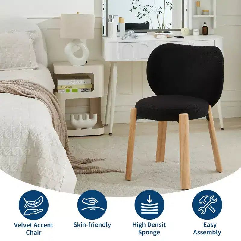 Fauteuil de coiffeuse en tissu Teddy pelucheux, jolies chaises de bureau avec dossier, chaise d'appoint roulante rembourrée pour salon/salle de maquillage/chambre à coucher