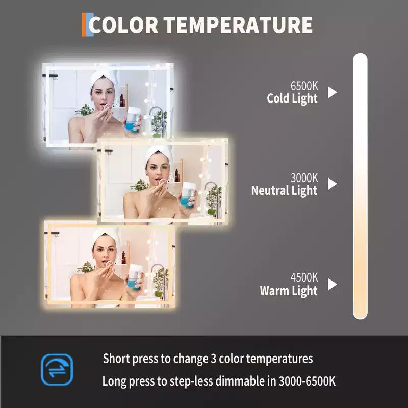 Grand miroir de salle de bain 60x36 pouces, miroir de courtoisie sans cadre avec lumières LED, éclairage avant et arrière, miroir mural pour lavabo, entrée, chambre à coucher