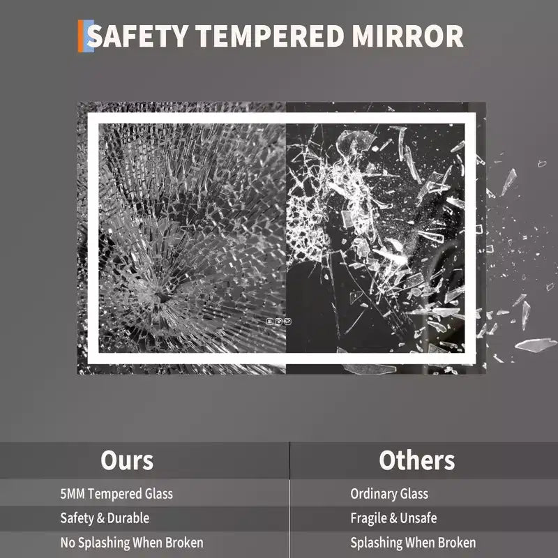 Grand miroir de salle de bain 60x36 pouces, miroir de courtoisie sans cadre avec lumières LED, éclairage avant et arrière, miroir mural pour lavabo, entrée, chambre à coucher