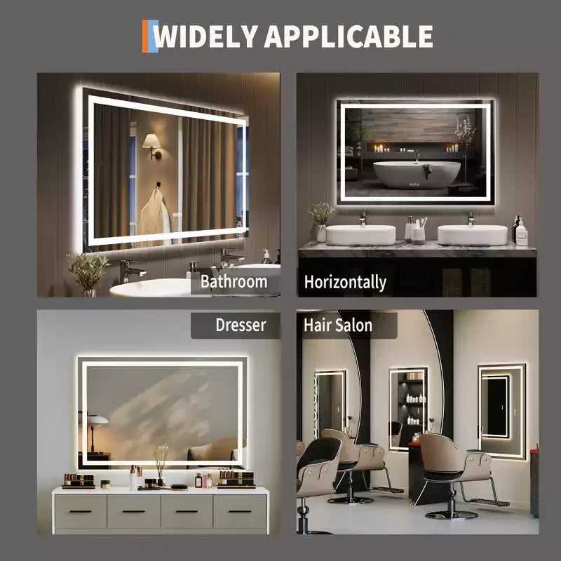 Grand miroir de salle de bain 60x36 pouces, miroir de courtoisie sans cadre avec lumières LED, éclairage avant et arrière, miroir mural pour lavabo, entrée, chambre à coucher