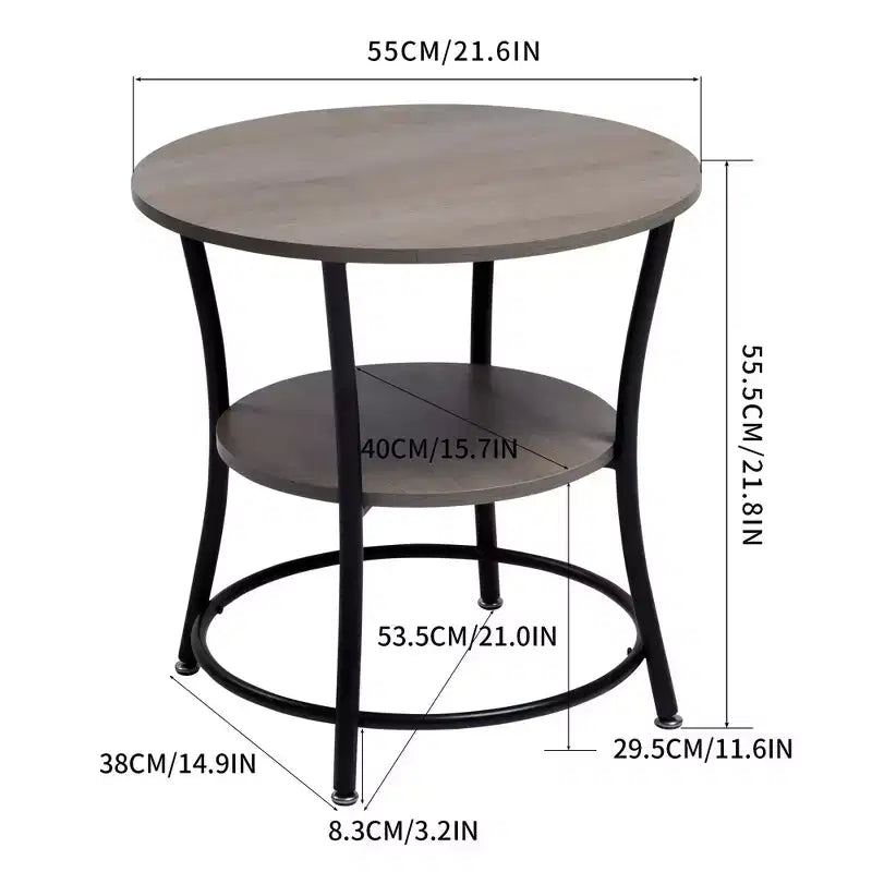 Table d'appoint ronde à 2 niveaux, table d'appoint de 55 cm pour salon ou chambre à coucher, cadre en métal et plateau en MDF, assemblage facile, 1 pièce, marron
