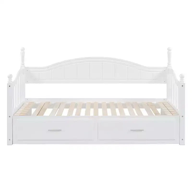 Lit de repos en bois avec lit gigogne et 2 tiroirs de rangement, lit de repos extensible de taille simple à King, cadre de canapé-lit élégant pour salon et chambre à coucher