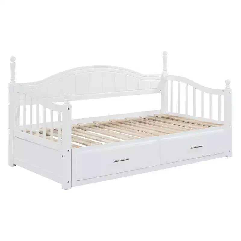 Lit de repos en bois avec lit gigogne et 2 tiroirs de rangement, lit de repos extensible de taille simple à King, cadre de canapé-lit élégant pour salon et chambre à coucher