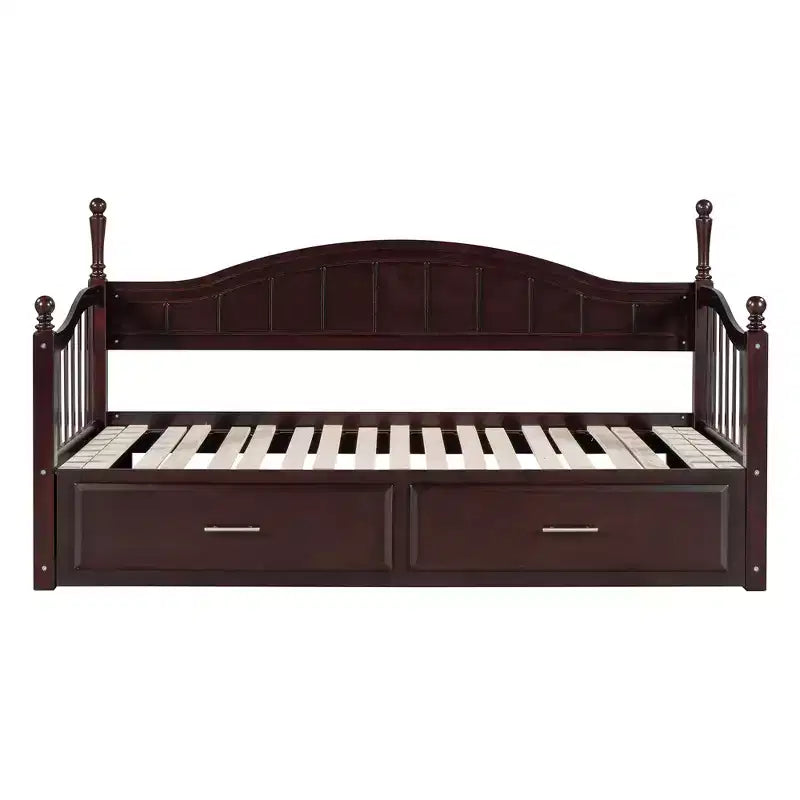 Lit de repos en bois avec lit gigogne et 2 tiroirs de rangement, lit de repos extensible de taille simple à King, cadre de canapé-lit élégant pour salon et chambre à coucher