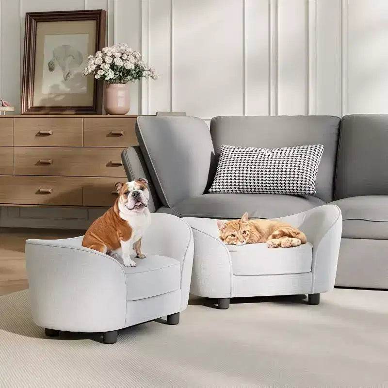 Canapé-lit pour animaux, Canapé en chenille avec coussins lavables, Convient aux chats et aux chiens, Gris