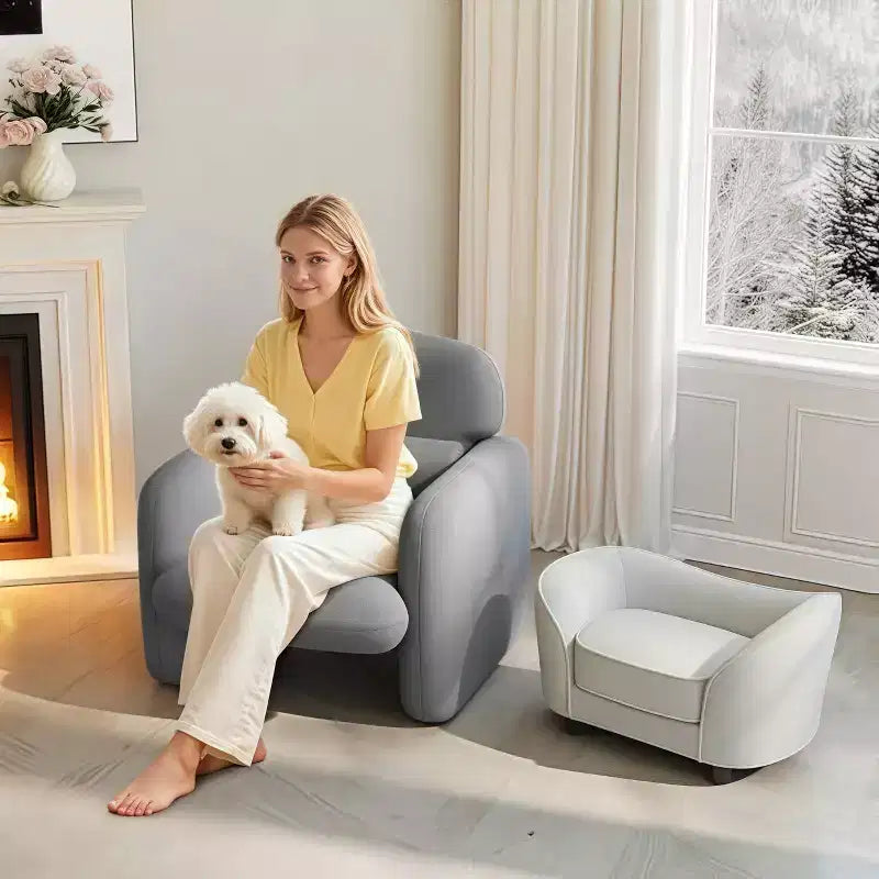Canapé-lit pour animaux, Canapé en chenille avec coussins lavables, Convient aux chats et aux chiens, Gris