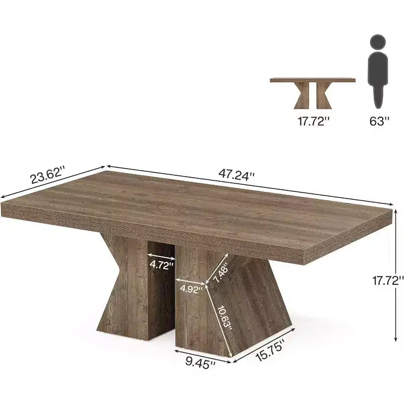 Table basse en bois, table centrale rectangulaire de 119 cm avec base en bois épais, table basse style ferme pour salon (marron)