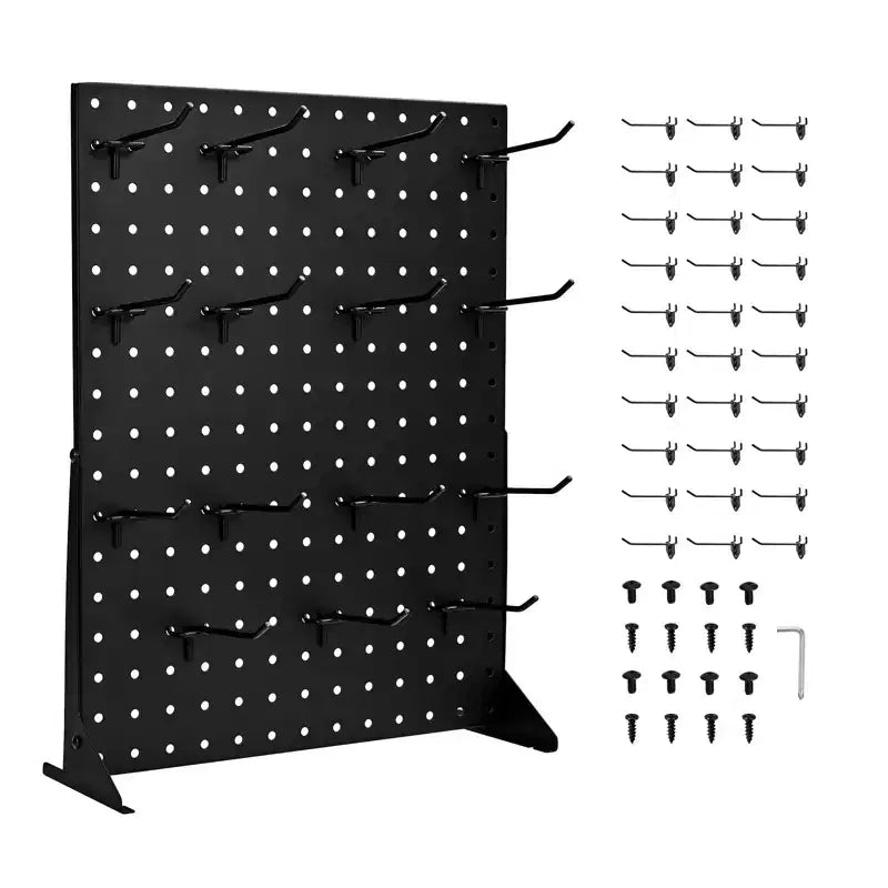 VEVOR Pegboard Display Stand, 17 x 13 Inch Tabletop Pegboard Display Stand with 30 Hooks, Thickened Cold-Rolled Steel Peg Board Panel, Black (2 PCS)