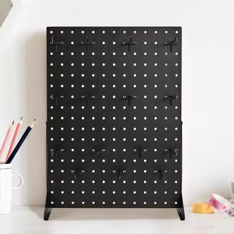 Présentoir à chevilles perforé, présentoir de table perforé de 17 x 13 pouces avec 30 crochets, panneau perforé en acier laminé à froid épaissi, noir (2 pièces)