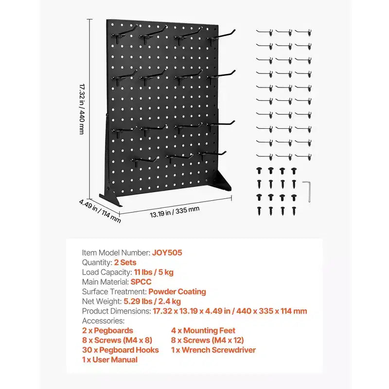 Présentoir à chevilles perforé, présentoir de table perforé de 17 x 13 pouces avec 30 crochets, panneau perforé en acier laminé à froid épaissi, noir (2 pièces)