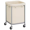 SONGMICS 45-Gallon (170 L) Laundry Basket with Wheels,with Steel Frame and Removable Bag, 2 Locking Wheels, Cream White and Metallic Silver